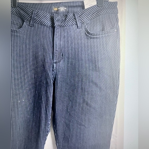 Lee Womens Straight Leg Mid Rise Blue Striped Regular Fit Jeans Size 12 - Picture 9 of 10